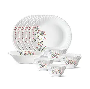 Larah by Borosil Red Bud Silk Series Opalware Dinner Set