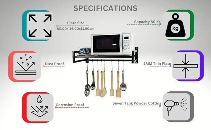 Hub Wall Mount Microwave Oven Rack - Metal Holder Storage Stand