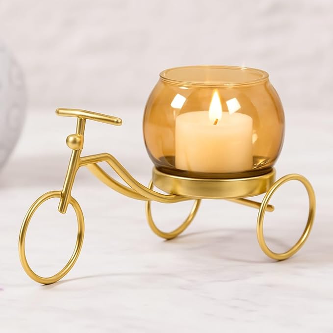 Cycle Shape Gold TeaLight Candle Holder