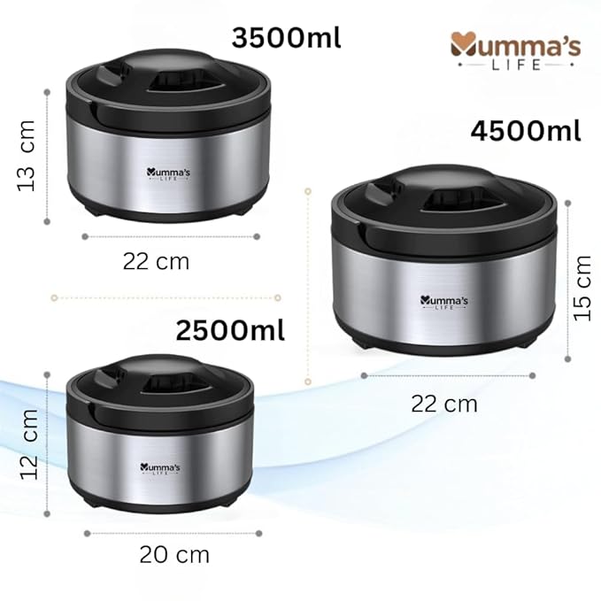 Stainless Steel Thermosteel Casserole Set of 3 for Kitchen