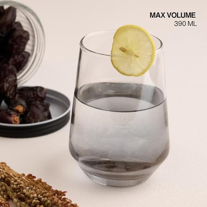 BLACKCARROT Black Water Glass Set of 6 (390ml)