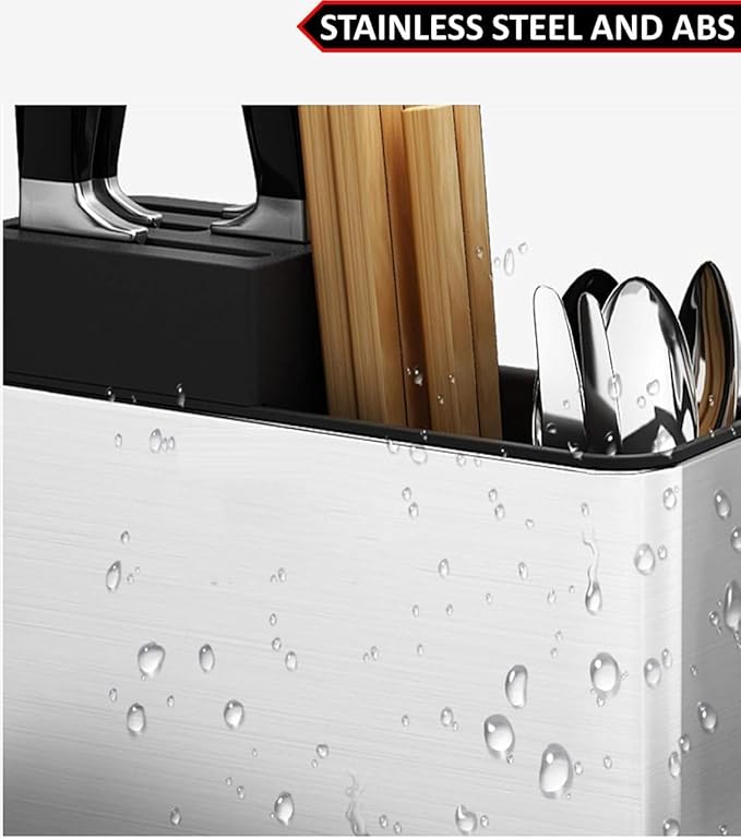 Compartment Knife and Cutlery Holder for Kitchen with Drain Hole at Bottom Stainless Steel