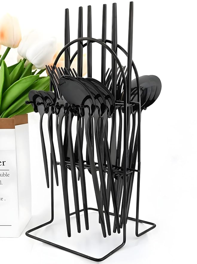 Stainless Steel 24 Pieces Black Cutlery Set