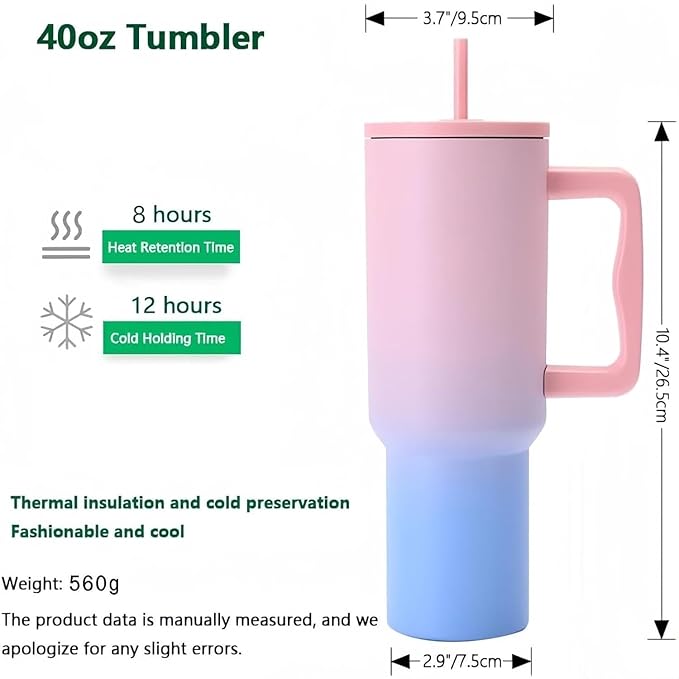 Stainless Steel Tumbler Bottle with 2 Straws, Double Wall Vacuum Insulated Hot & Cold Cup