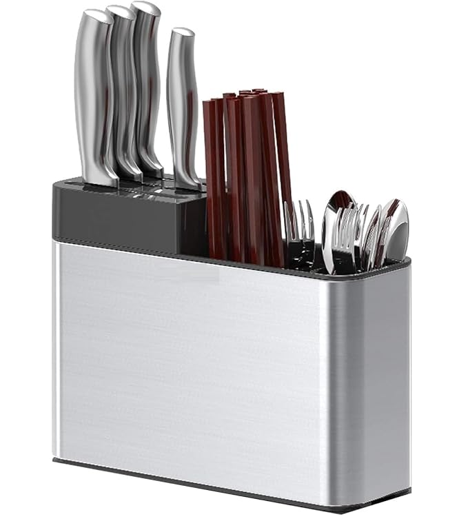 Compartment Knife and Cutlery Holder for Kitchen with Drain Hole at Bottom Stainless Steel