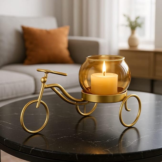 Cycle Shape Gold TeaLight Candle Holder