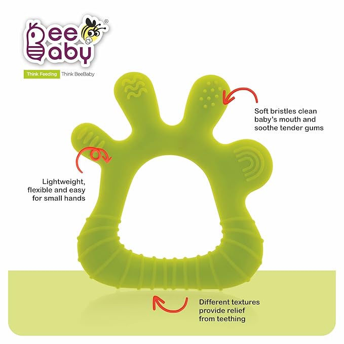 BeeBaby Finger Shape Soft Silicone Teether for 6 to 12 Months with Storage Case