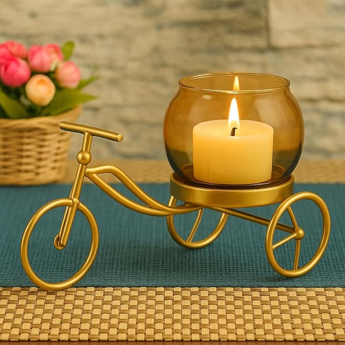 Cycle Shape Gold TeaLight Candle Holder