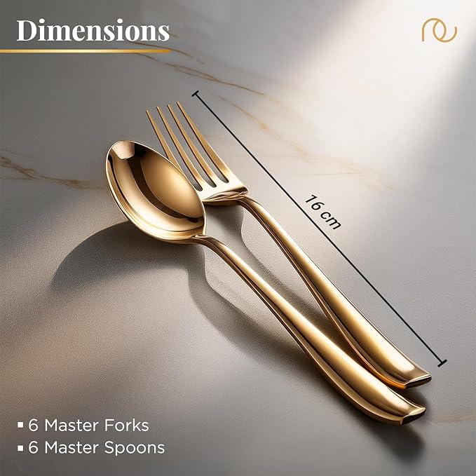 Set of 12, Stainless Steel PVD Gold Spoons 6 and Forks 6