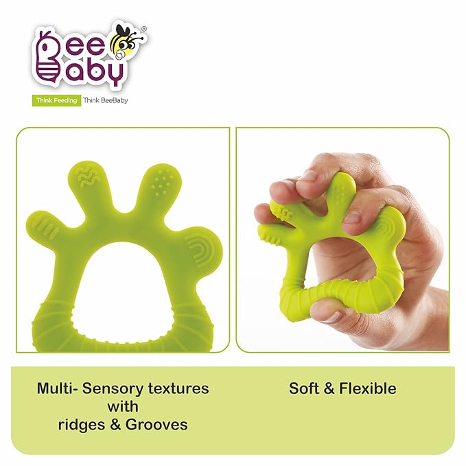 BeeBaby Finger Shape Soft Silicone Teether for 6 to 12 Months with Storage Case
