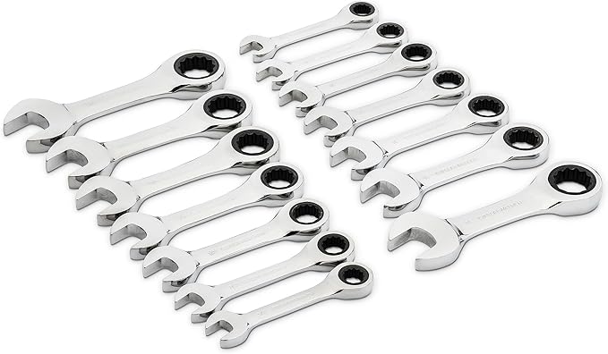 GEARWRENCH 14 Pc. 12 Point Stubby Ratcheting SAE/Metric Combination Wrench Set