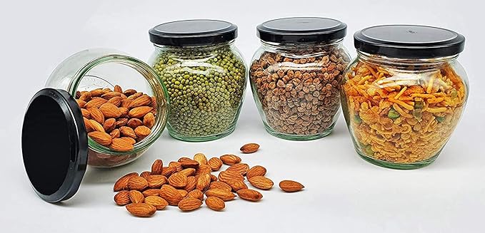 Transparent Glass Jar and Container Air Tight Black Lid for Kitchen