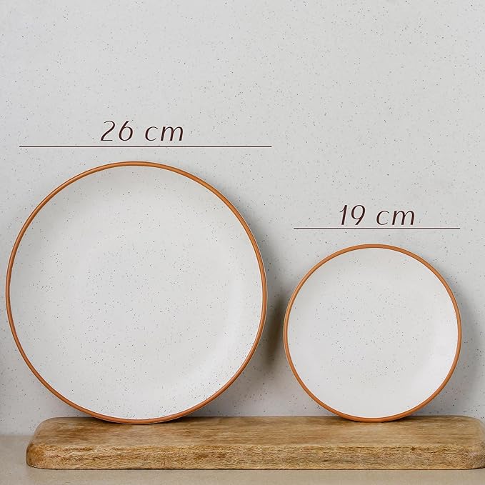 The Earth Store Handcrafted White Matte Brown Ceramic Dinner Set