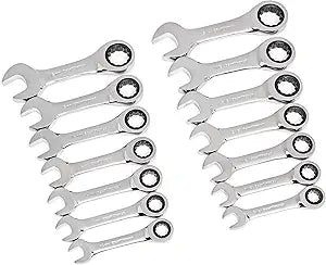 GEARWRENCH 14 Pc. 12 Point Stubby Ratcheting SAE/Metric Combination Wrench Set