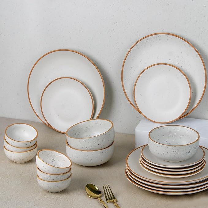 The Earth Store Handcrafted White Matte Brown Ceramic Dinner Set