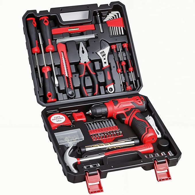 Tool Set - 8V Cordless Drill Kit, 132 Piece Box With Hand Drill
