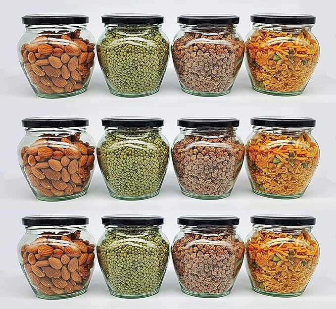Transparent Glass Jar and Container Air Tight Black Lid for Kitchen
