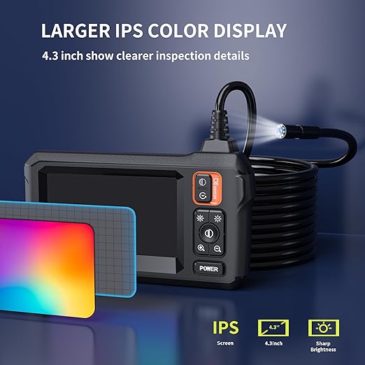 Endoscope Camera with Light, Borescope Camera with 4.3" IPS Screen
