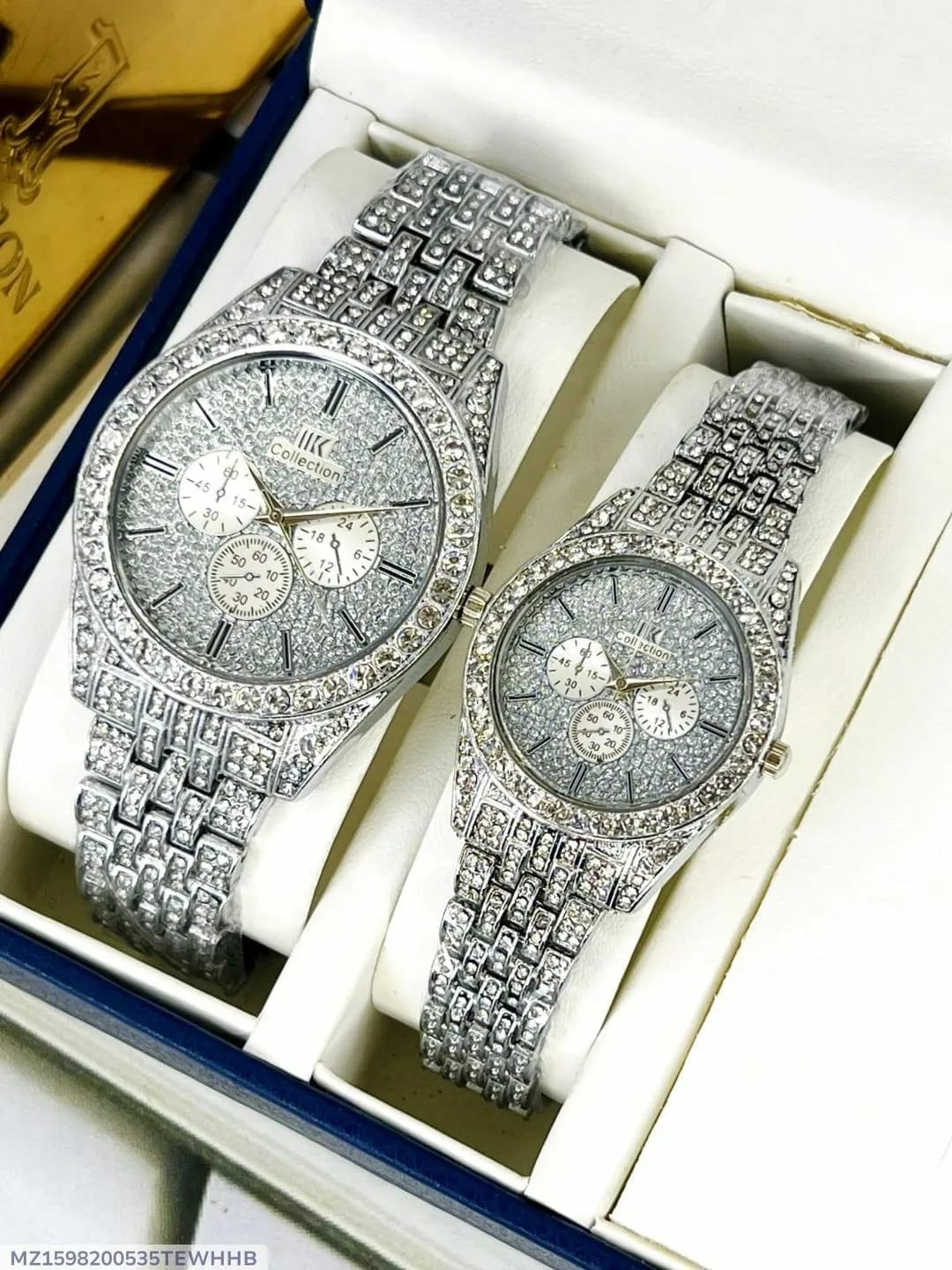 A Pair Couple Watches With A Stainless Steel Bracelet Band.