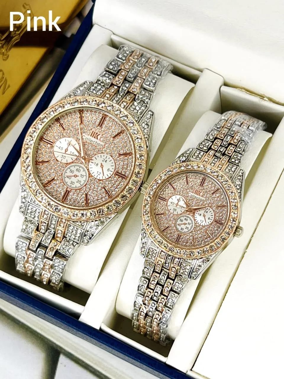 A Pair Couple Watches With A Stainless Steel Bracelet Band.