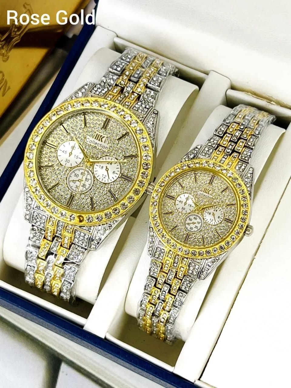 A Pair Couple Watches With A Stainless Steel Bracelet Band.