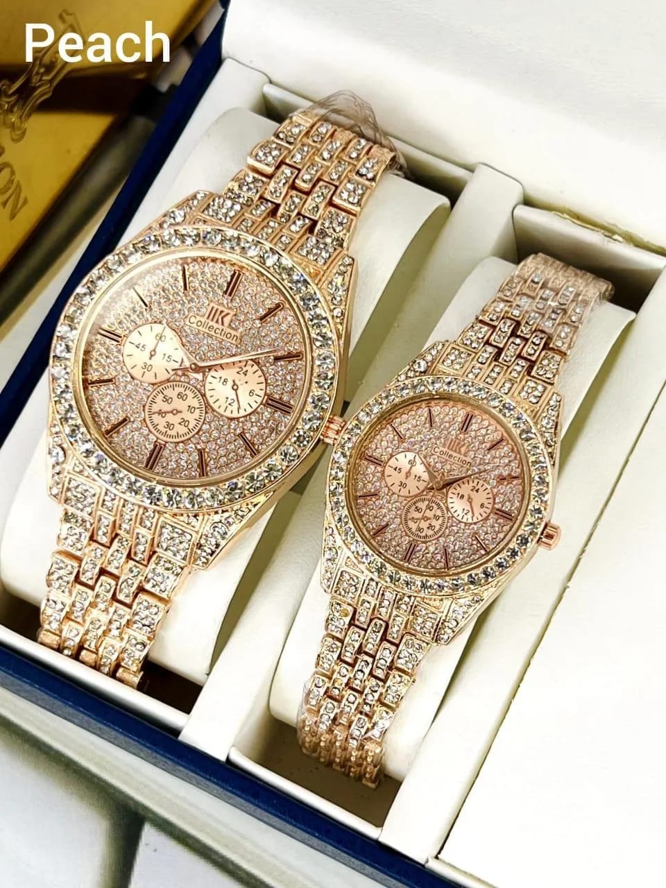 A Pair Couple Watches With A Stainless Steel Bracelet Band.