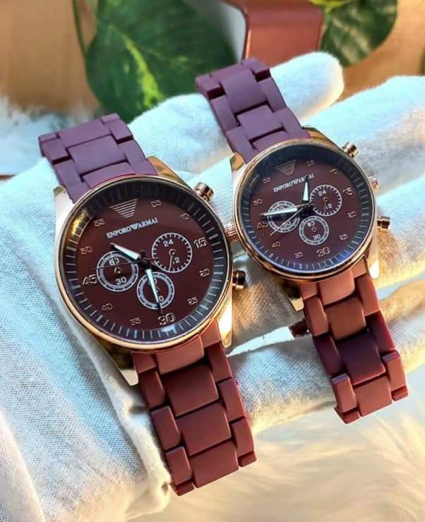 Pack of 2 Premium Rubber Chain Couple Watches - Premium Quality - Men & Women Party wear - Fashion Accessories