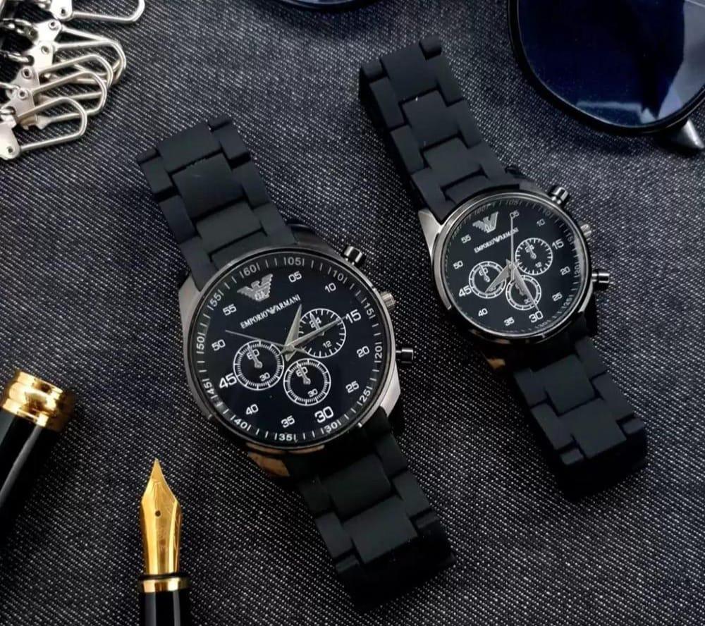 Pack of 2 Premium Rubber Chain Couple Watches - Premium Quality - Men & Women Party wear - Fashion Accessories