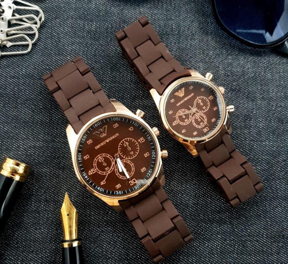 Pack of 2 Premium Rubber Chain Couple Watches - Premium Quality - Men & Women Party wear - Fashion Accessories