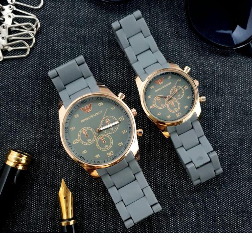 Pack of 2 Premium Rubber Chain Couple Watches - Premium Quality - Men & Women Party wear - Fashion Accessories