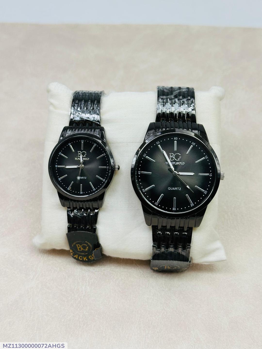 A Pair Of BG Black Quartz Analog Watches Stainless Steel