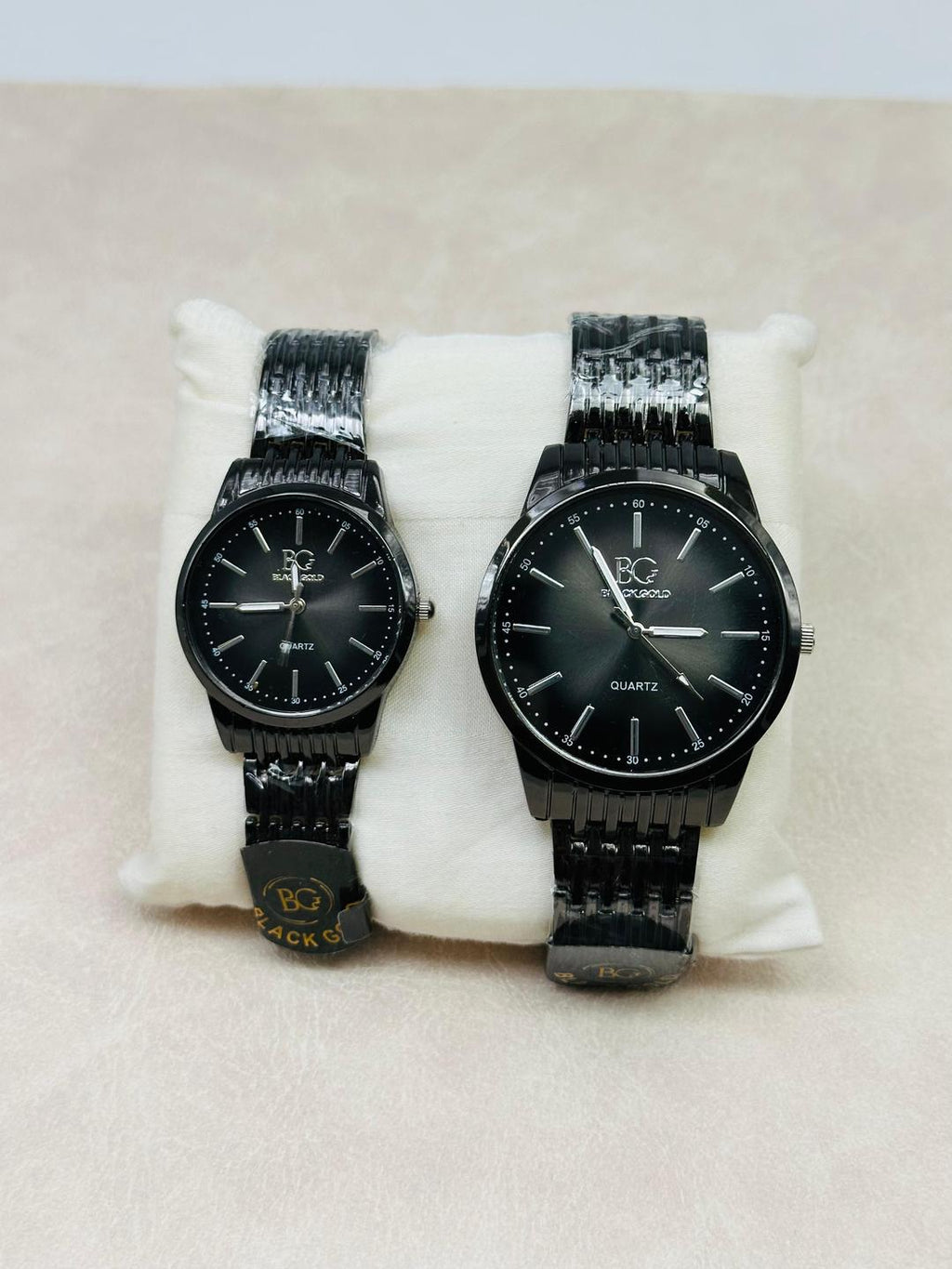 A Pair Of BG Black Quartz Analog Watches Stainless Steel