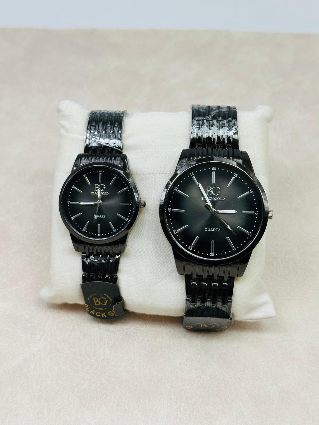 A Pair Of BG Black Quartz Analog Watches Stainless Steel